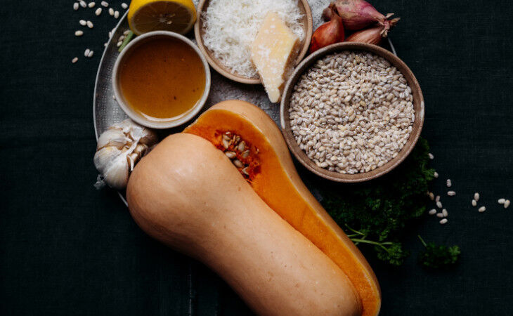 This pearl barley and pumpkin risotto is perfect for chilly autumn nights